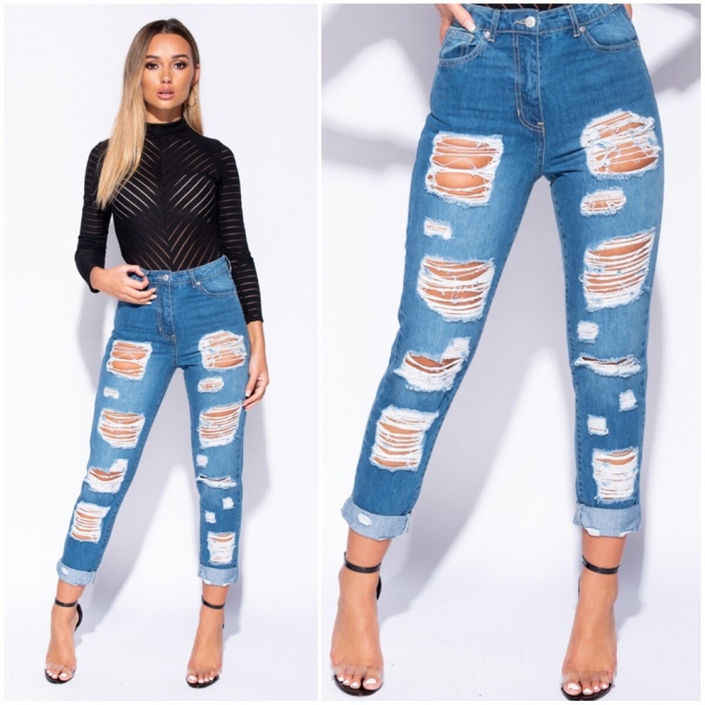 Bev | High Waist Distressed Boyfriend Jeans - Picture 3 of 5